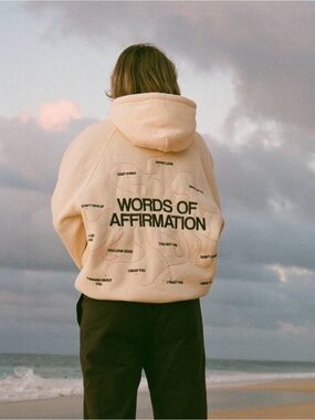 Dandy Worldwide Words of Affirmation Embroidered Oversized Hoodie Cream Small